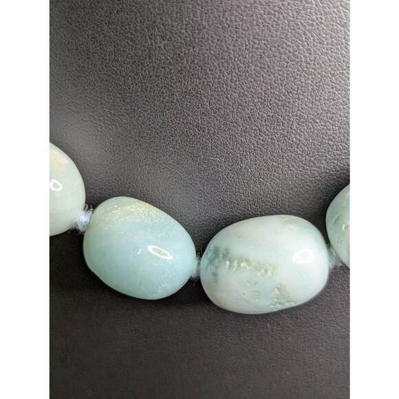 GSJ Sterling Silver Natural Blue Aqua Stone Bead Necklace & Dangle Earring Set - Picture 3 of 9